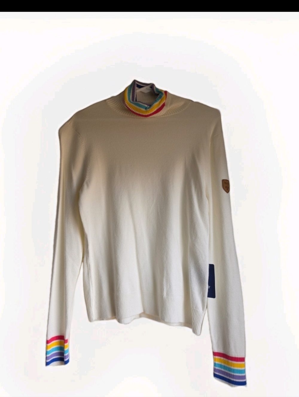 Meister Mock neck Wool Blend Sweater Scarlett Women’s Sz L white rainbow NWT